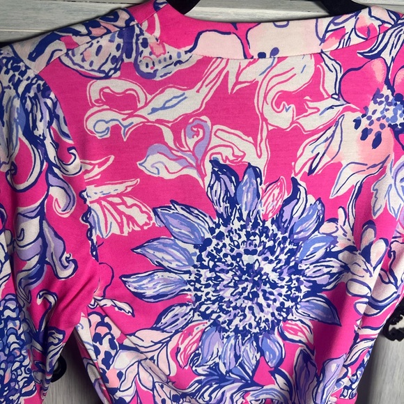 Lilly Pulitzer Karlie Wrap Romper Jersey Sun Drenched Pink Tropics Preppy Resort - Picture 13 of 13